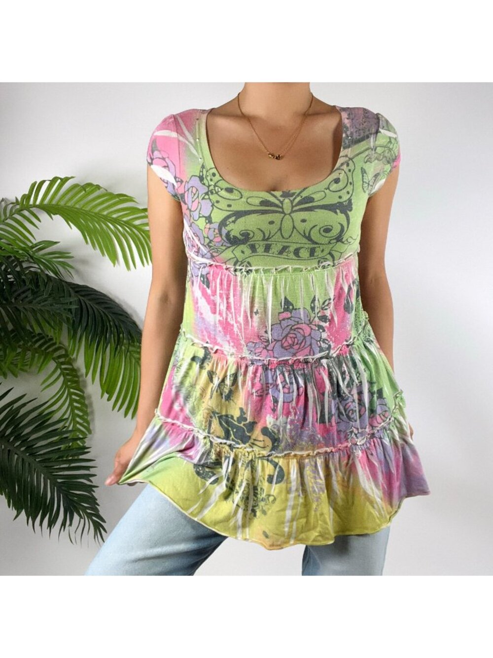 Vintage Y2K Limited Too Multicolor Fairycore Boho Short Sleeve Dress Top / XS